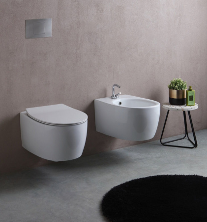 Унитаз подвесной White Ceramic Basic W0203SET01/Basic белый с сиденьем микролифт безободковый